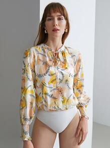 MOTF X Jo Situ Allen 真絲圖案抽褶袖口連身背心 - 彩色 - 查看 10