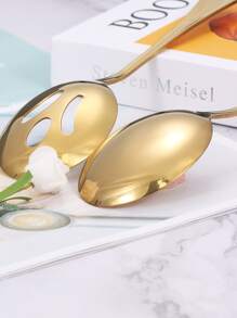 6pcs Stainless Steel Cutlery Set, Gold Multifunction Flatware Set For Home School Supplies,Christmas Gift - Gold - View 4