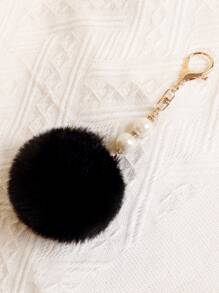 Pearl & Bag Charm Key Chain Charms - Black - View 1