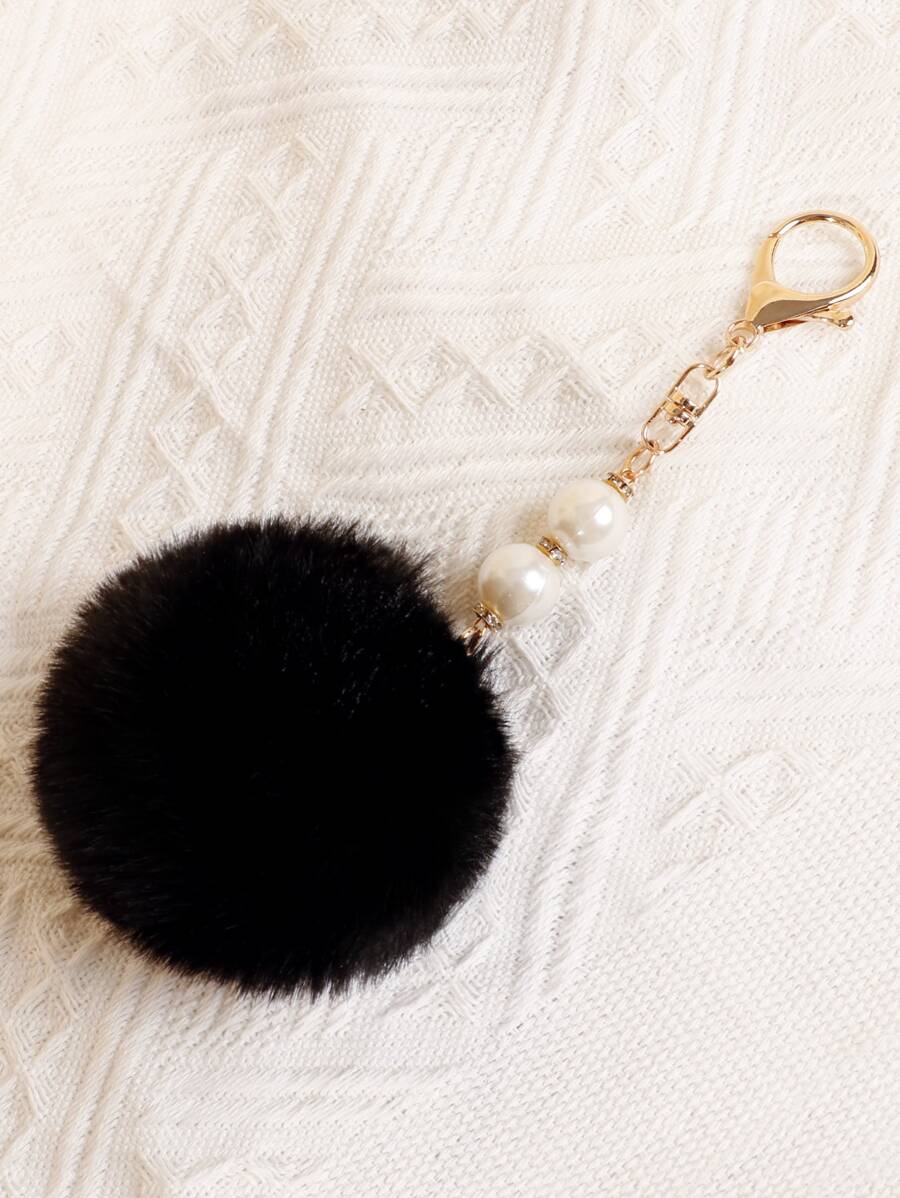 Pearl & Bag Charm Key Chain Charms - Black - View 1