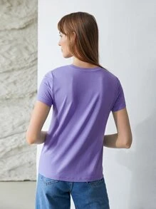 MOTF PREMIUM MULBERRY BLEND SILK FITTED T-SHIRT - Purple - View 2