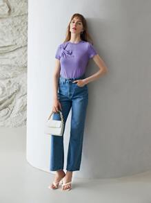 MOTF PREMIUM MULBERRY BLEND SILK FITTED T-SHIRT - Purple - View 3