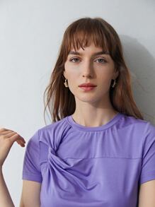 MOTF PREMIUM MULBERRY BLEND SILK FITTED T-SHIRT - Purple - View 4