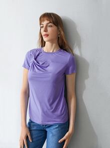 MOTF PREMIUM MULBERRY BLEND SILK FITTED T-SHIRT - Purple - View 7