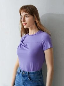 MOTF PREMIUM MULBERRY BLEND SILK FITTED T-SHIRT - Purple - View 8