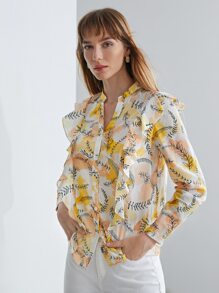 MOTF X Jo Situ Allen Blusa sedoso con estampado ribete con fruncido - Multicolor - Ver 1
