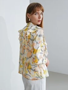 MOTF X Jo Situ Allen Blusa sedoso con estampado ribete con fruncido - Multicolor - Ver 2