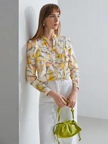 MOTF X Jo Situ Allen Blusa sedoso con estampado ribete con fruncido - Multicolor - Ver 9