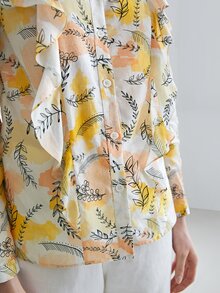 MOTF X Jo Situ Allen Blusa sedoso con estampado ribete con fruncido - Multicolor - Ver 10