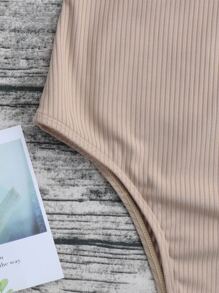 Swim Vcay Summer Beach Textured Lace Up Back One-Piece Swimsuit Bathing Suit - Khaki - View 4