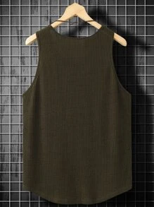Manfinity Homme Homme Top sans manches unicolore côtelé - Militaire verte - Voir 2