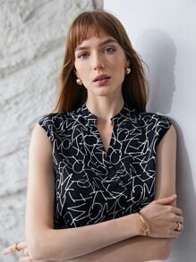 MOTF PREMIUM 100% SILK PRINTED TOP - Black and White - View 4
