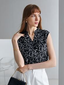 MOTF PREMIUM 100% SILK PRINTED TOP - Black and White - View 5