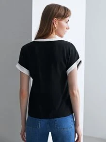 MOTF PREMIUM 100% SILK CONTRAST BINDING TOP - Black - View 2