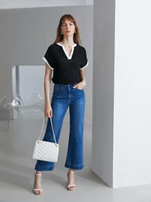 MOTF PREMIUM 100% SILK CONTRAST BINDING TOP - Black - View 3