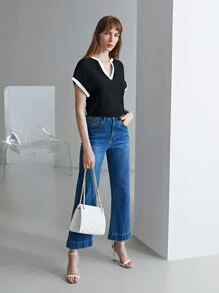 MOTF PREMIUM 100% SILK CONTRAST BINDING TOP - Black - View 4