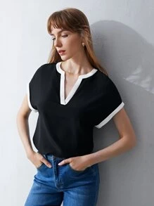 MOTF PREMIUM 100% SILK CONTRAST BINDING TOP - Black - View 5