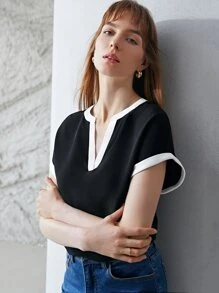 MOTF PREMIUM 100% SILK CONTRAST BINDING TOP - Black - View 7