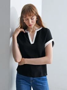 MOTF PREMIUM 100% SILK CONTRAST BINDING TOP - Black - View 8