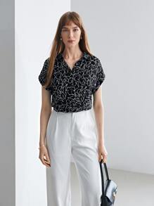 MOTF PREMIUM SILK BATWING SLEEVE SHIRT - Black and White - View 1