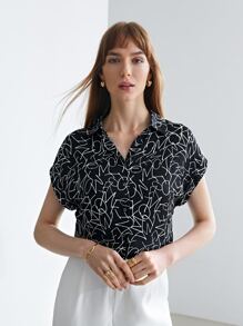 MOTF PREMIUM SILK BATWING SLEEVE SHIRT - Black and White - View 3