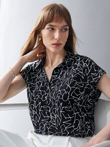 MOTF PREMIUM SILK BATWING SLEEVE SHIRT - Black and White - View 5