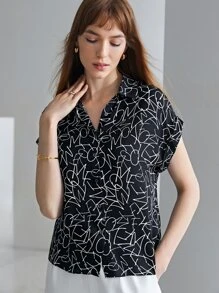 MOTF PREMIUM SILK BATWING SLEEVE SHIRT - Black and White - View 6