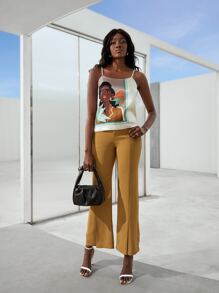 MOTF X Nicholle Kobi 100%真絲人像圖案吊帶上衣 - 米色 - 查看 4