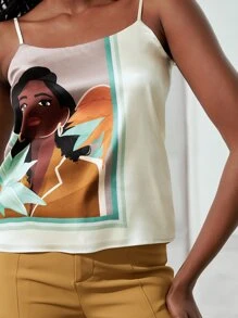 MOTF X Nicholle Kobi 100%真絲人像圖案吊帶上衣 - 米色 - 查看 7