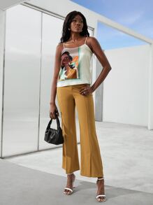 MOTF X Nicholle Kobi 100%真絲人像圖案吊帶上衣 - 米色 - 查看 9