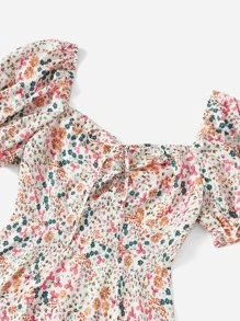SHEIN Clasi Plus Allover Floral Print Puff Sleeve Knotted Dress - Multicolor - View 4