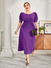 Modelyn Vestido de manga farol con fruncido - Morado - Ver 1