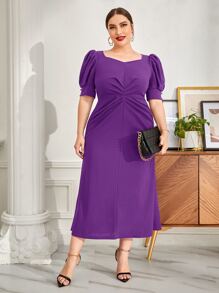 Modelyn Vestido de manga farol con fruncido - Morado - Ver 5