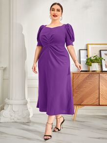 Modelyn Vestido de manga farol con fruncido - Morado - Ver 6