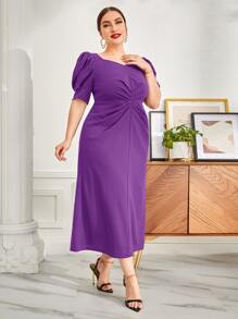 Modelyn Vestido de manga farol con fruncido - Morado - Ver 7