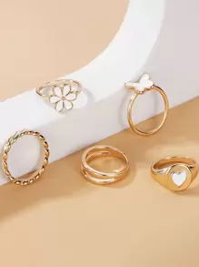 5pcs Flower Decor Ring Valentines,Mom,Mother,Mother's Day,Gift