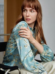 MOTF X Van Gogh INSPIRED SILK FLORAL MOCK NECK TOP - Multicolor - View 5