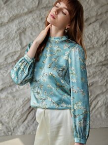 MOTF X Van Gogh INSPIRED SILK FLORAL MOCK NECK TOP - Multicolor - View 6