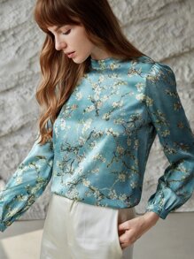 MOTF X Van Gogh INSPIRED SILK FLORAL MOCK NECK TOP - Multicolor - View 8