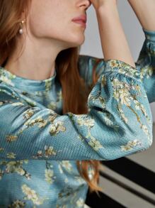 MOTF X Van Gogh INSPIRED SILK FLORAL MOCK NECK TOP - Multicolor - View 11