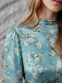 MOTF X Van Gogh INSPIRED SILK FLORAL MOCK NECK TOP - Multicolor - View 12