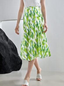 MOTF X Van Gogh INSPIRED 100%真絲飄逸下擺半身裙 - 青檸色 - 查看 7