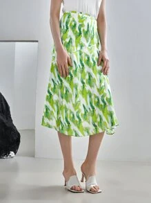 MOTF X Van Gogh INSPIRED 100%真絲飄逸下擺半身裙 - 青檸色 - 查看 6