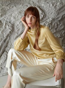 MOTF PREMIUM SILK MOCK NECK TOP - Yellow - View 13