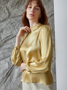 MOTF PREMIUM SILK MOCK NECK TOP - Yellow - View 5