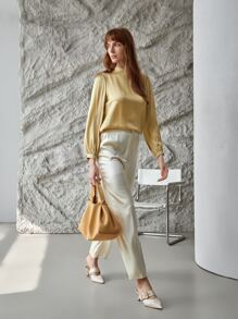 MOTF PREMIUM SILK MOCK NECK TOP - Yellow - View 12