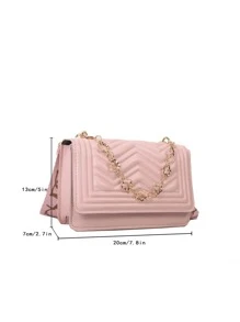 輕便商務休閒迷你 V 型絎縫鏈條裝飾翻蓋方形包適合青少年女孩女大學生、菜鳥和白領，非常適合辦公室、大學、工作、商務、通勤、戶外、旅行、郊遊 - 粉色 - 查看 3