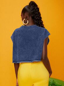 SHEINNeu 圖形和字母圖形上衣 - 藍色 - 查看 2