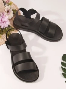 Xăng đan nữ có khóa trang trí, Xăng đan quai ngang mắt cá chân màu đen thời trang - màu đen - Xem 1