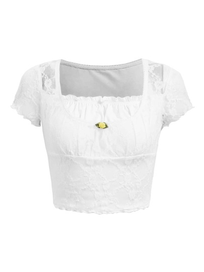 لباس علوي مقلم بهدب مزين قصير دانتيل